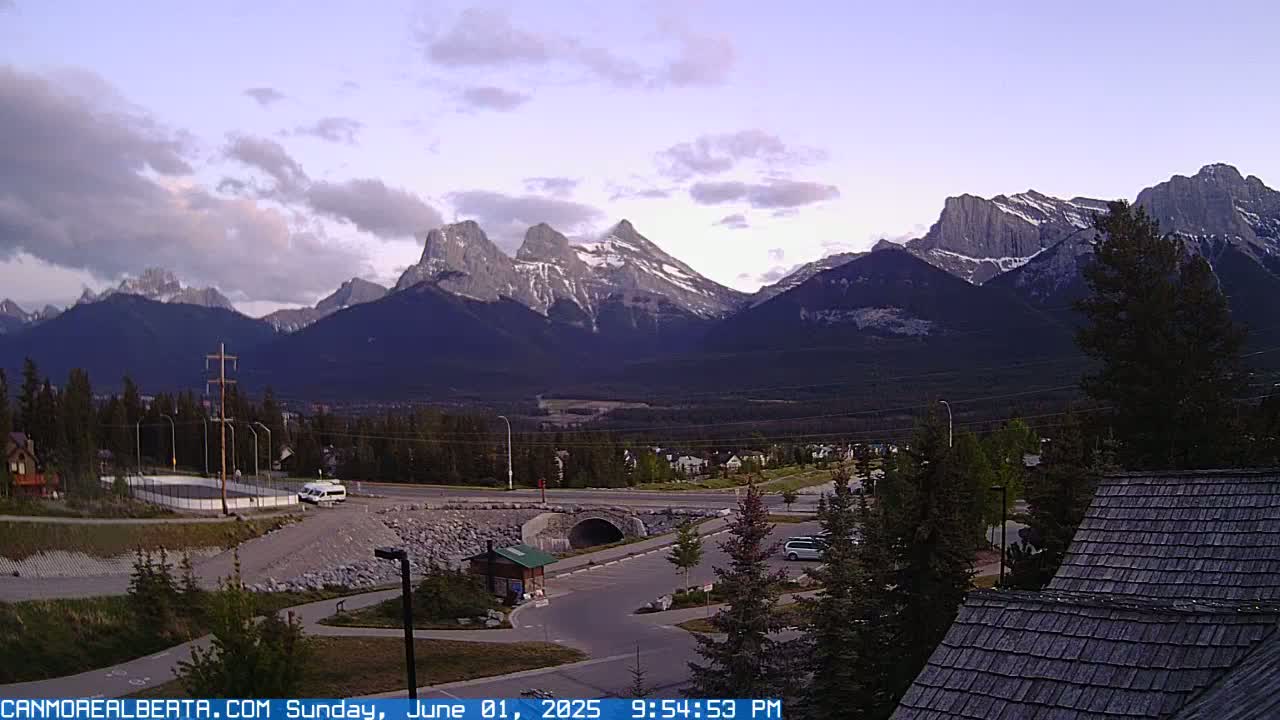 Canmore, Three Sisters Mountains View from Canmore City Live Cam - Canmore, Alberta's Rockies, Alberta, Canada