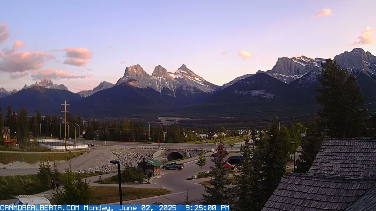 Canmore, Three Sisters Mountains View from Canmore City Live Cam - Canmore, Alberta's Rockies, Alberta, Canada