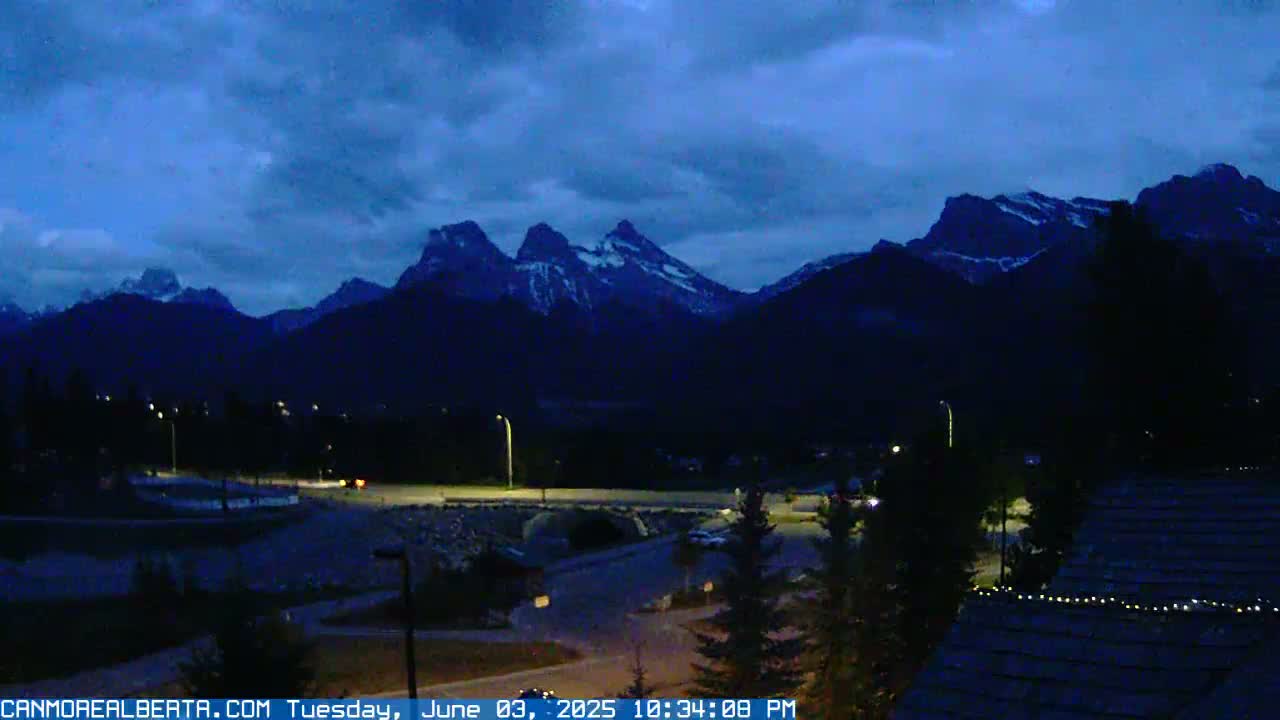 Canmore, Three Sisters Mountains View from Canmore City Live Cam - Canmore, Alberta's Rockies, Alberta, Canada
