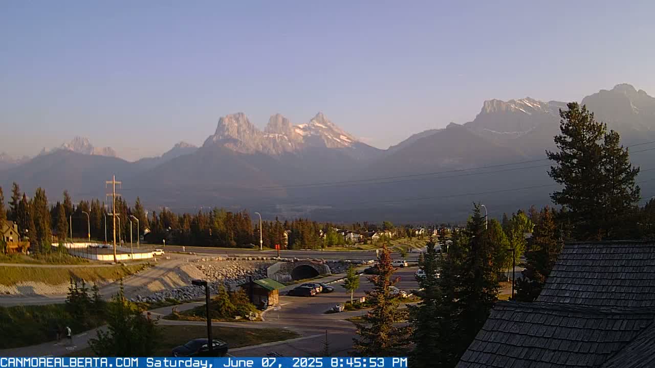 Canmore, Three Sisters Mountains View from Canmore City Live Cam - Canmore, Alberta's Rockies, Alberta, Canada