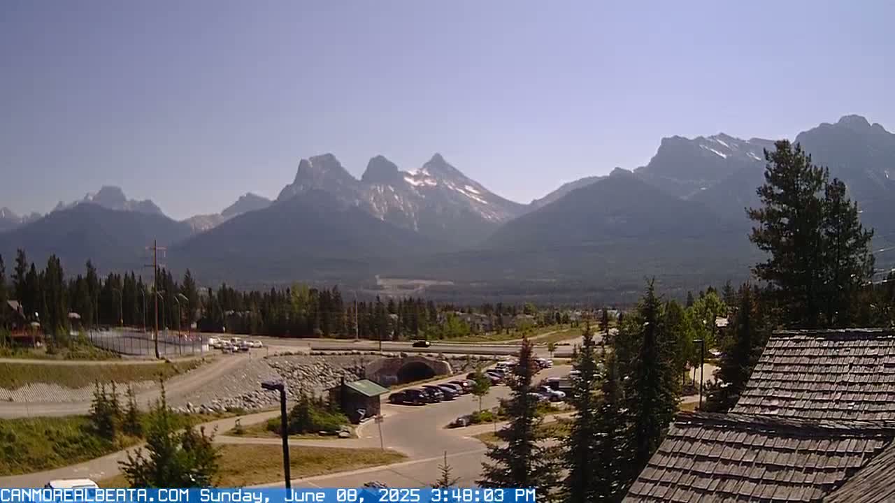 Canmore, Three Sisters Mountains View from Canmore City Live Cam - Canmore, Alberta's Rockies, Alberta, Canada