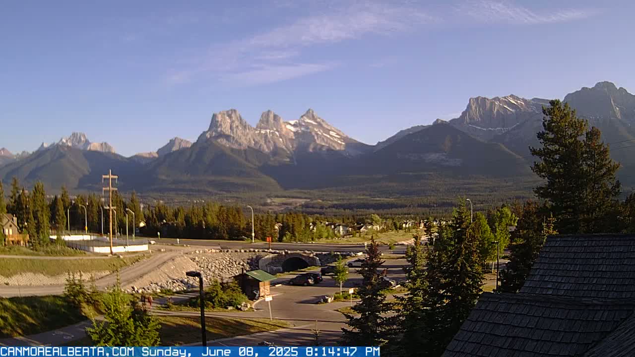 Canmore, Three Sisters Mountains View from Canmore City Live Cam - Canmore, Alberta's Rockies, Alberta, Canada
