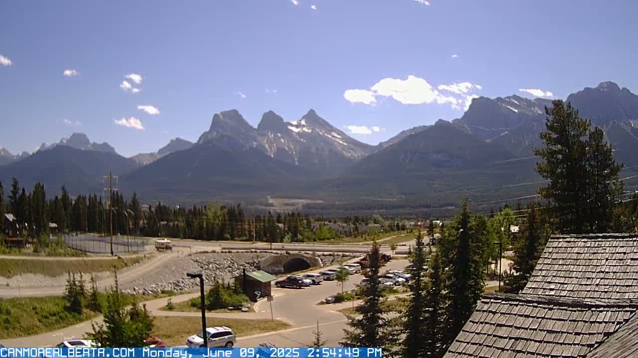 Canmore, Three Sisters Mountains View from Canmore City Live Cam - Canmore, Alberta's Rockies, Alberta, Canada