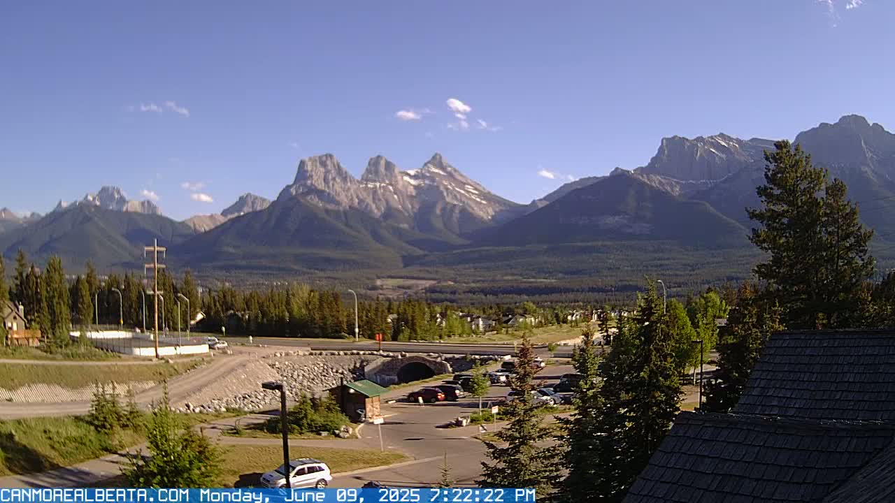Canmore, Three Sisters Mountains View from Canmore City Live Cam - Canmore, Alberta's Rockies, Alberta, Canada