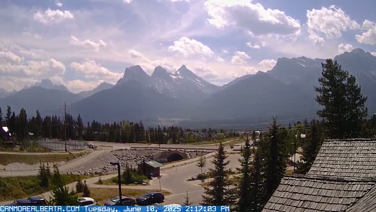 Canmore, Three Sisters Mountains View from Canmore City Live Cam - Canmore, Alberta's Rockies, Alberta, Canada