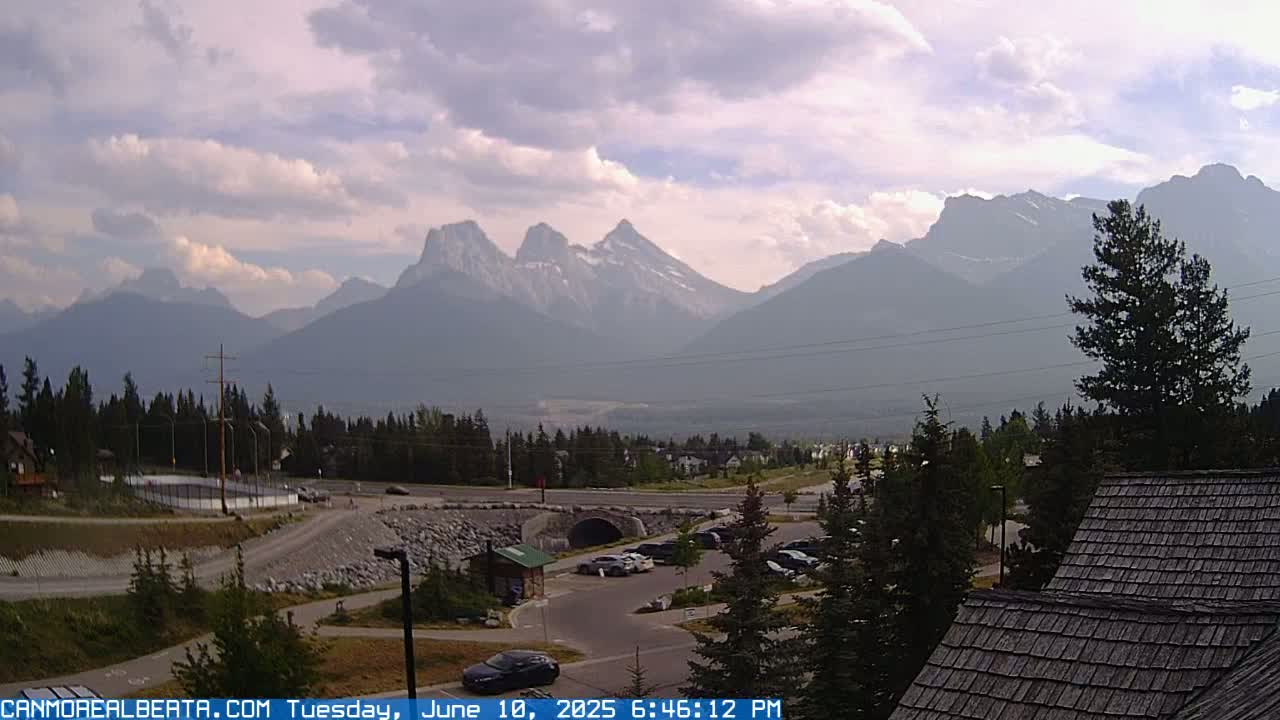Canmore, Three Sisters Mountains View from Canmore City Live Cam - Canmore, Alberta's Rockies, Alberta, Canada