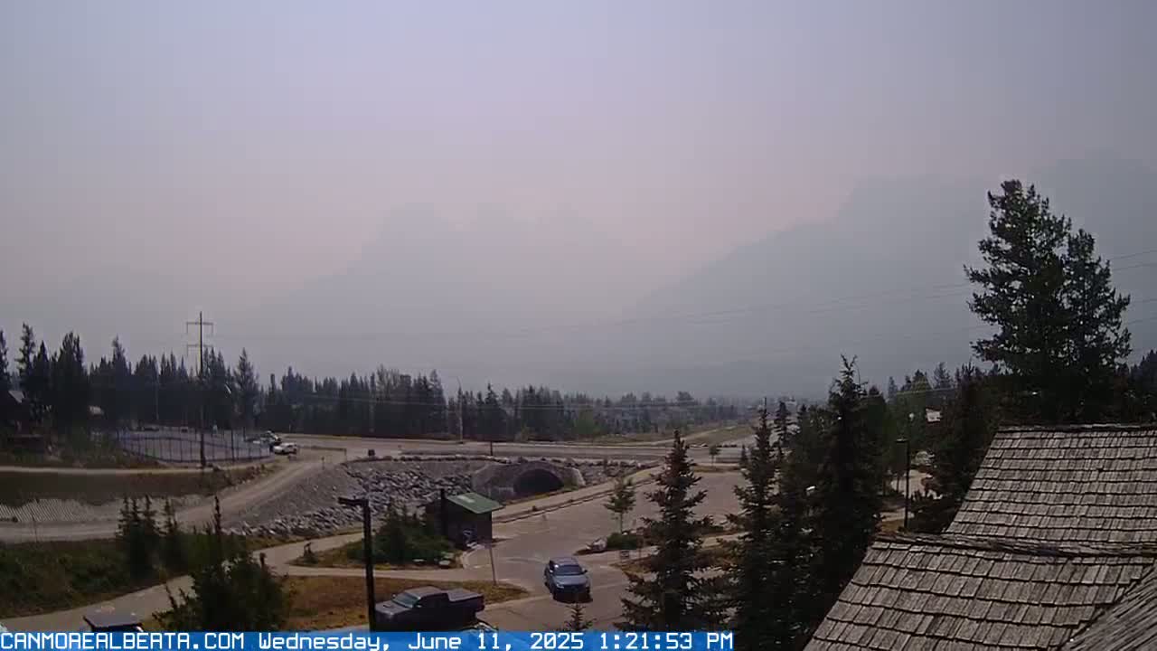 Canmore, Three Sisters Mountains View from Canmore City Live Cam - Canmore, Alberta's Rockies, Alberta, Canada