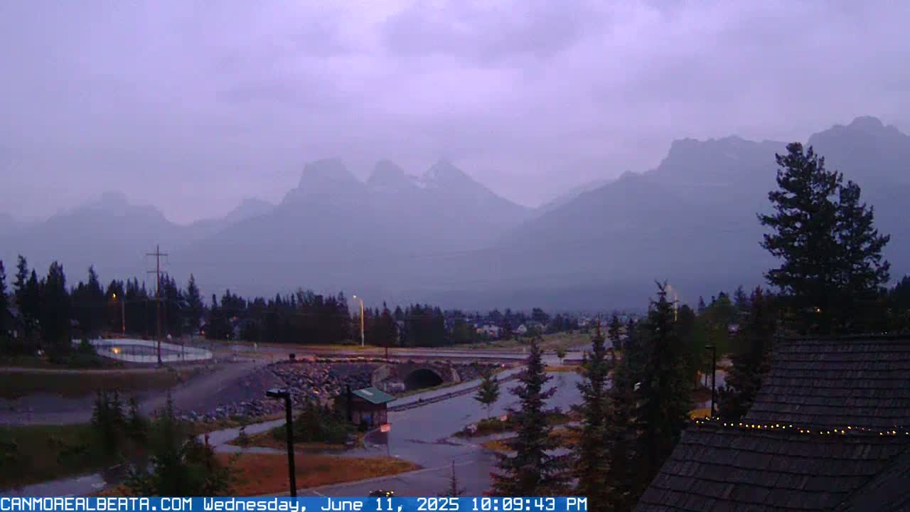 Canmore, Three Sisters Mountains View from Canmore City Live Cam - Canmore, Alberta's Rockies, Alberta, Canada