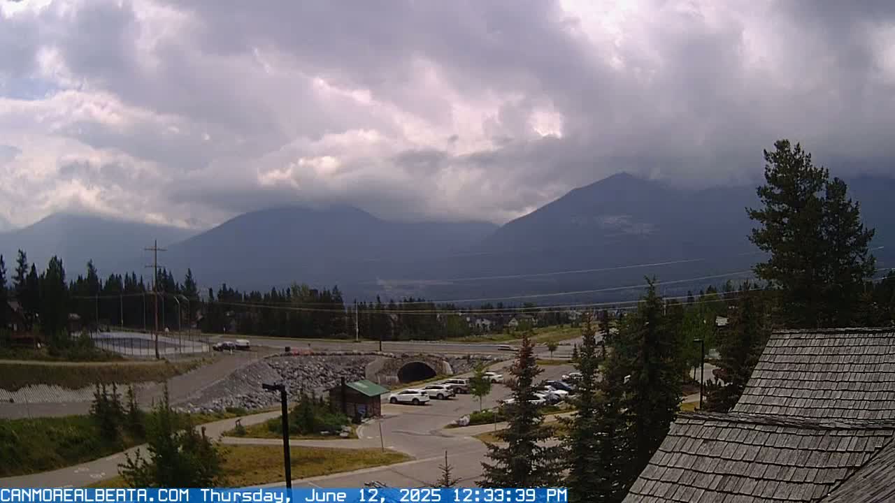 Canmore, Three Sisters Mountains View from Canmore City Live Cam - Canmore, Alberta's Rockies, Alberta, Canada