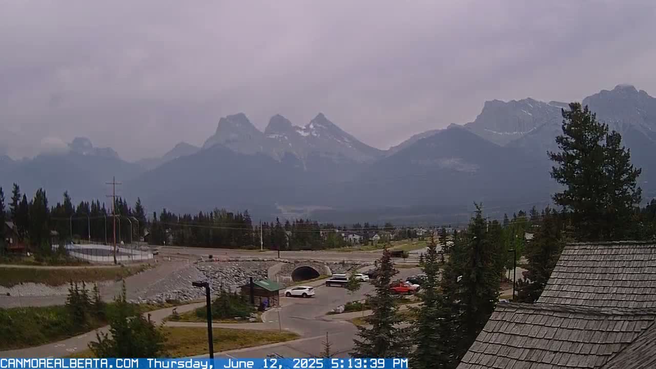 Canmore, Three Sisters Mountains View from Canmore City Live Cam - Canmore, Alberta's Rockies, Alberta, Canada