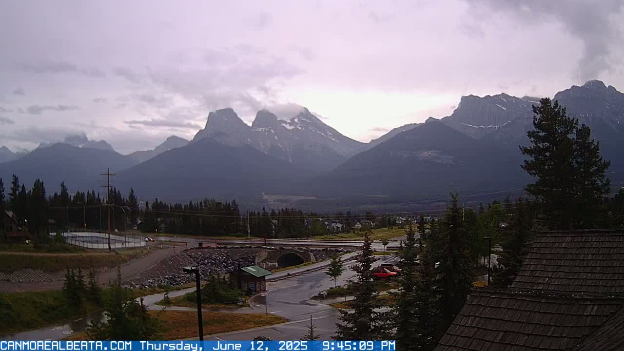 Canmore, Three Sisters Mountains View from Canmore City Live Cam - Canmore, Alberta's Rockies, Alberta, Canada