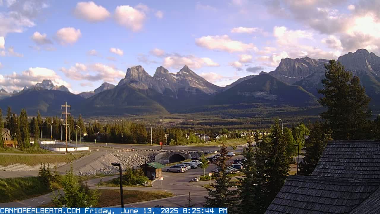 Canmore, Three Sisters Mountains View from Canmore City Live Cam - Canmore, Alberta's Rockies, Alberta, Canada