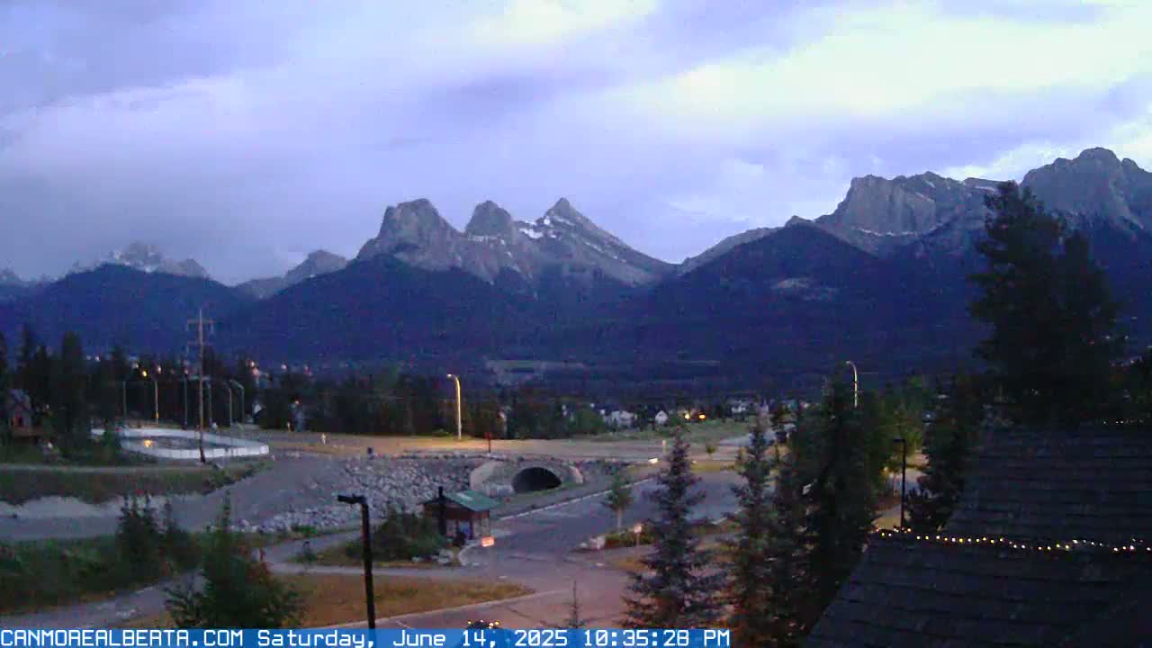 Canmore, Three Sisters Mountains View from Canmore City Live Cam - Canmore, Alberta's Rockies, Alberta, Canada