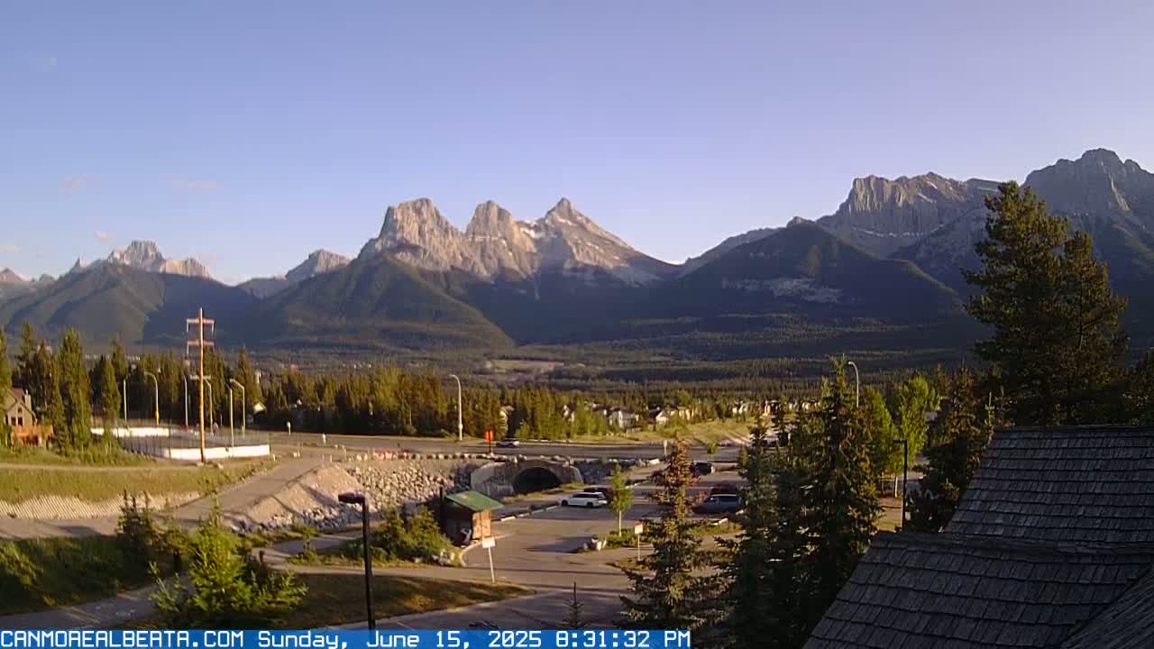 Canmore, Three Sisters Mountains View from Canmore City Live Cam - Canmore, Alberta's Rockies, Alberta, Canada