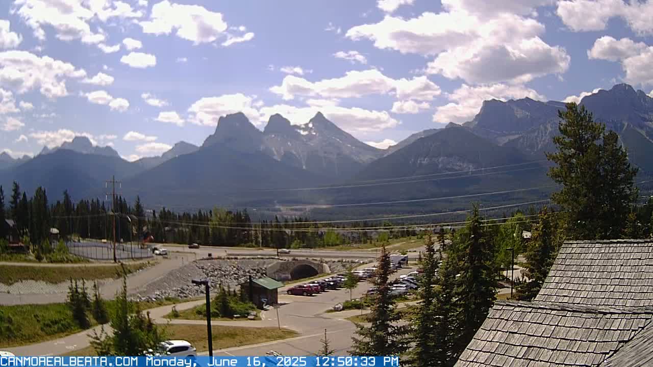 Canmore, Three Sisters Mountains View from Canmore City Live Cam - Canmore, Alberta's Rockies, Alberta, Canada