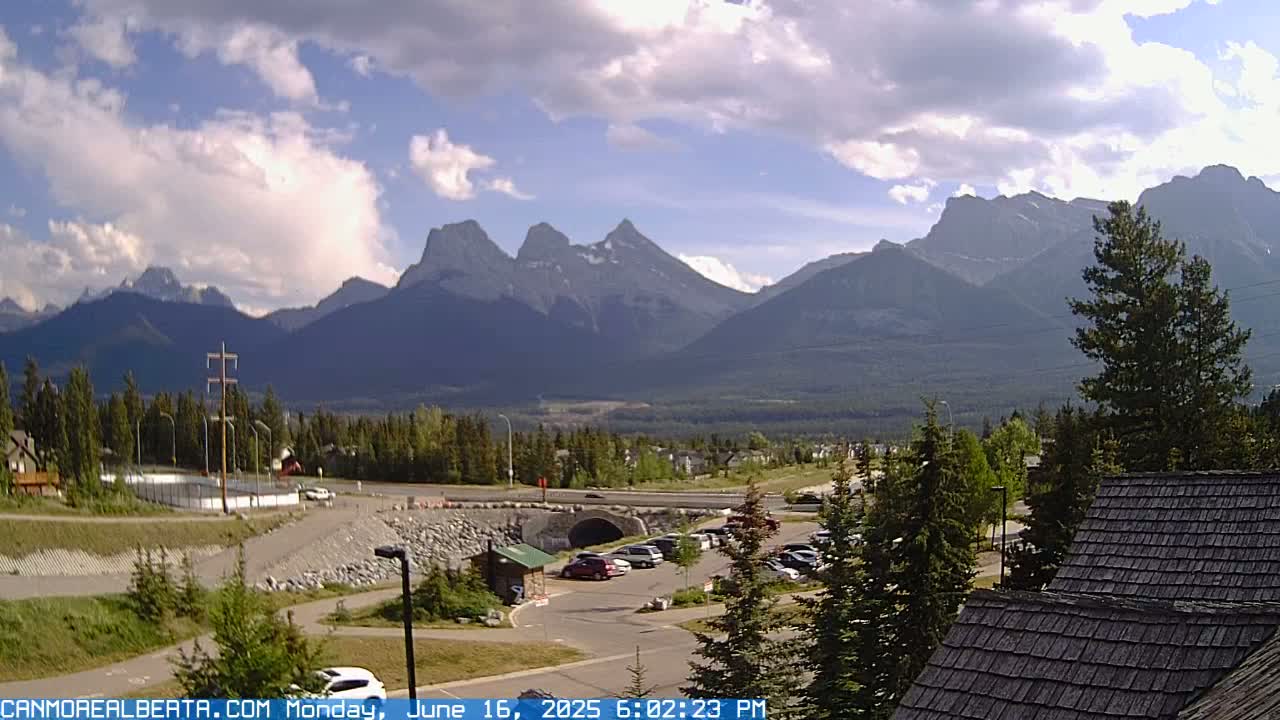 Canmore, Three Sisters Mountains View from Canmore City Live Cam - Canmore, Alberta's Rockies, Alberta, Canada