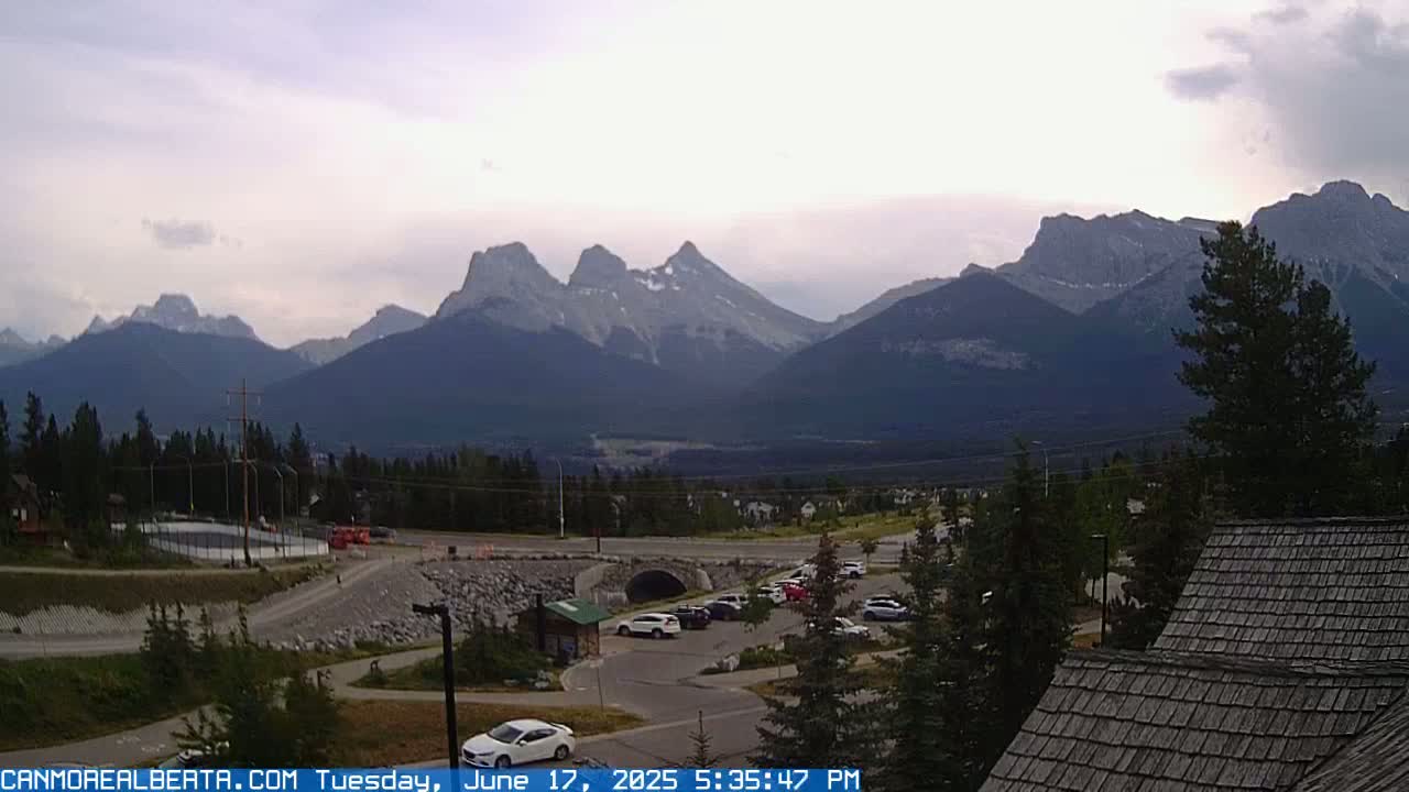 Canmore, Three Sisters Mountains View from Canmore City Live Cam - Canmore, Alberta's Rockies, Alberta, Canada
