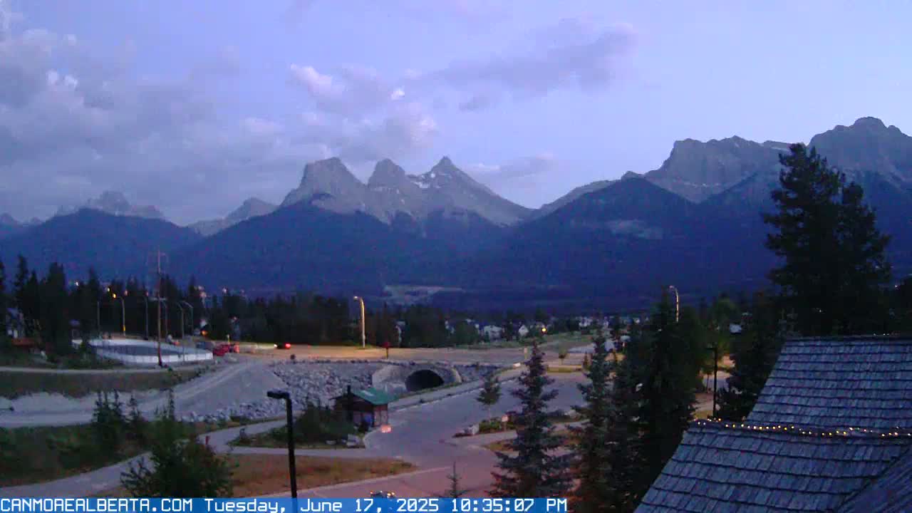Canmore, Three Sisters Mountains View from Canmore City Live Cam - Canmore, Alberta's Rockies, Alberta, Canada
