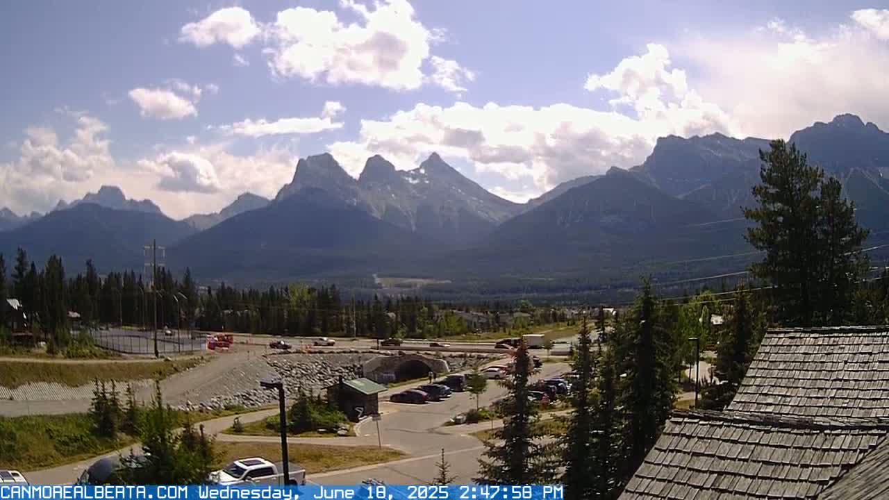Canmore, Three Sisters Mountains View from Canmore City Live Cam - Canmore, Alberta's Rockies, Alberta, Canada