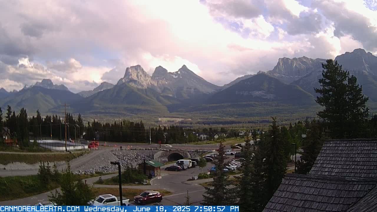 Canmore, Three Sisters Mountains View from Canmore City Live Cam - Canmore, Alberta's Rockies, Alberta, Canada