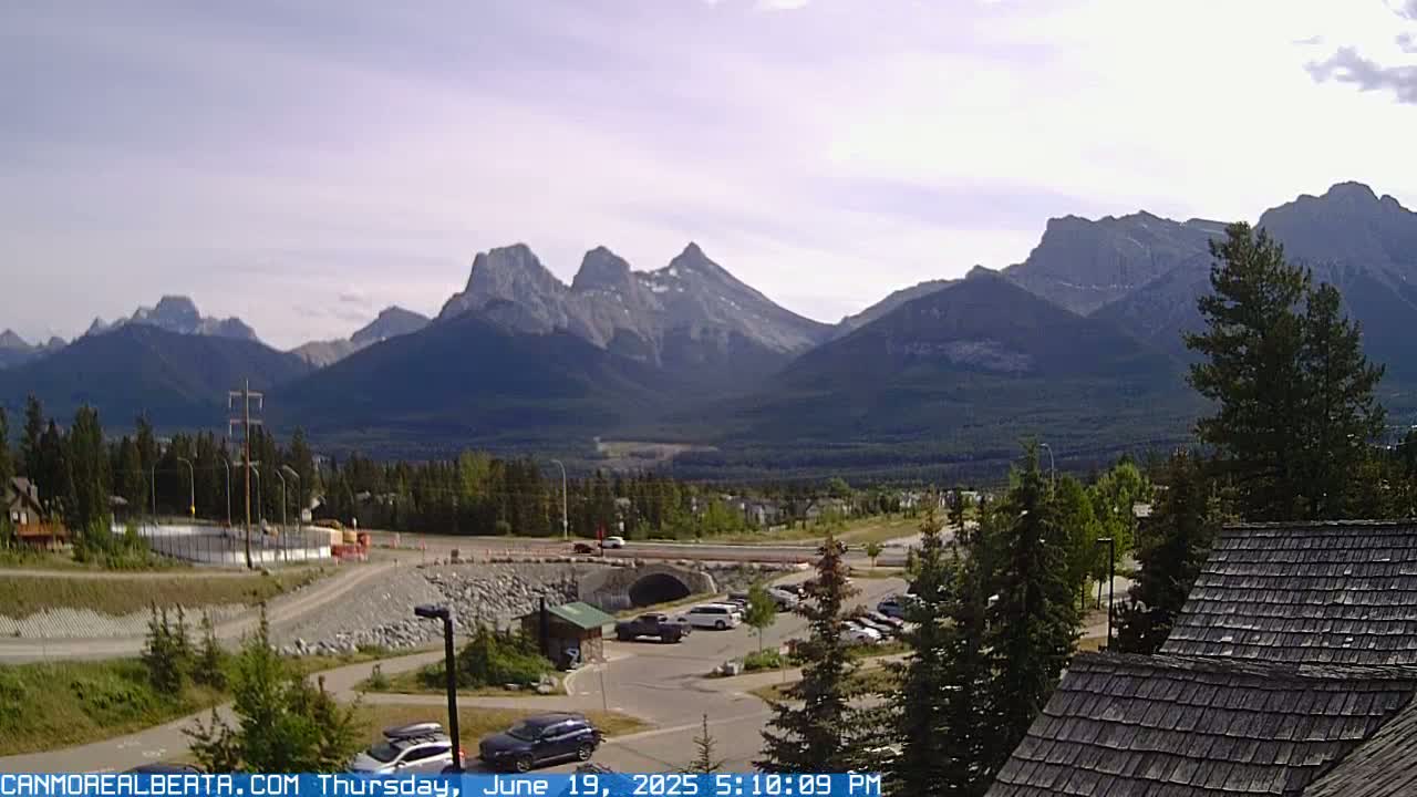 Canmore, Three Sisters Mountains View from Canmore City Live Cam - Canmore, Alberta's Rockies, Alberta, Canada