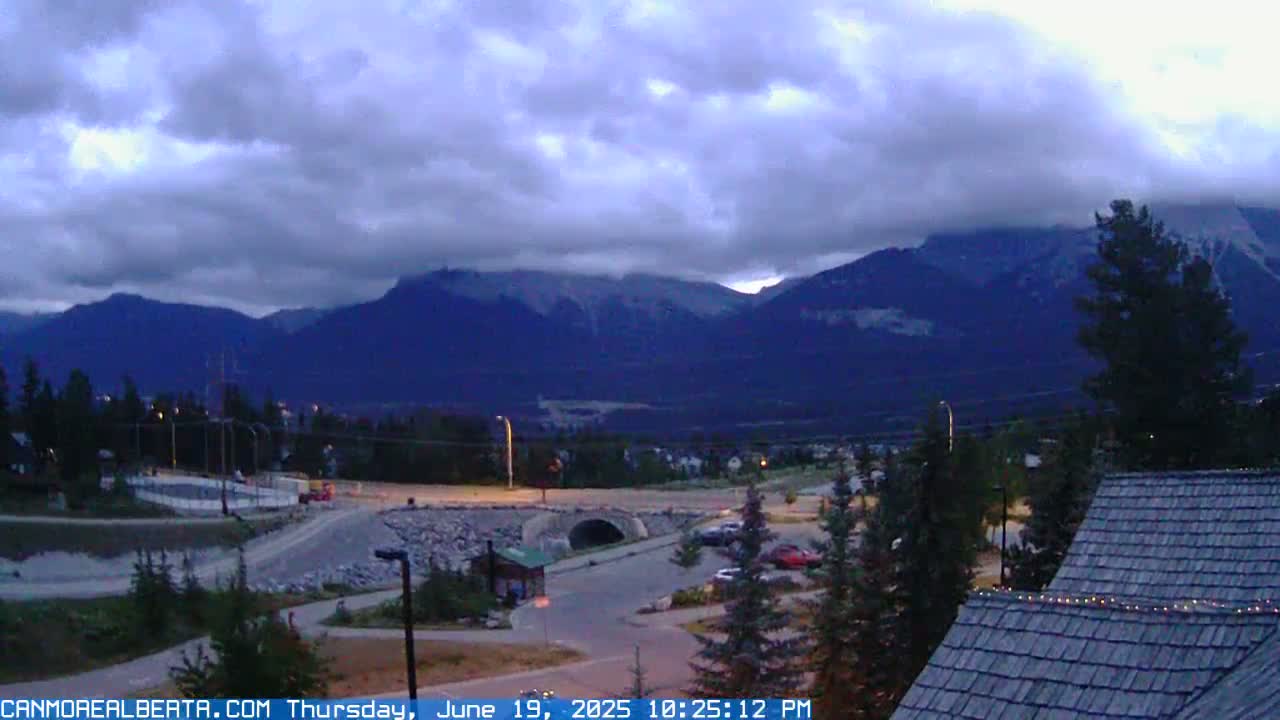 Canmore, Three Sisters Mountains View from Canmore City Live Cam - Canmore, Alberta's Rockies, Alberta, Canada