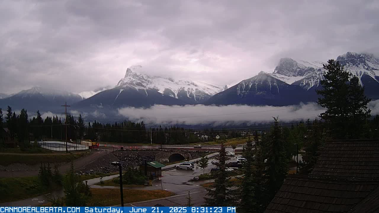 Canmore, Three Sisters Mountains View from Canmore City Live Cam - Canmore, Alberta's Rockies, Alberta, Canada