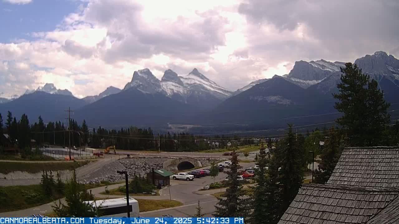 Canmore, Three Sisters Mountains View from Canmore City Live Cam - Canmore, Alberta's Rockies, Alberta, Canada