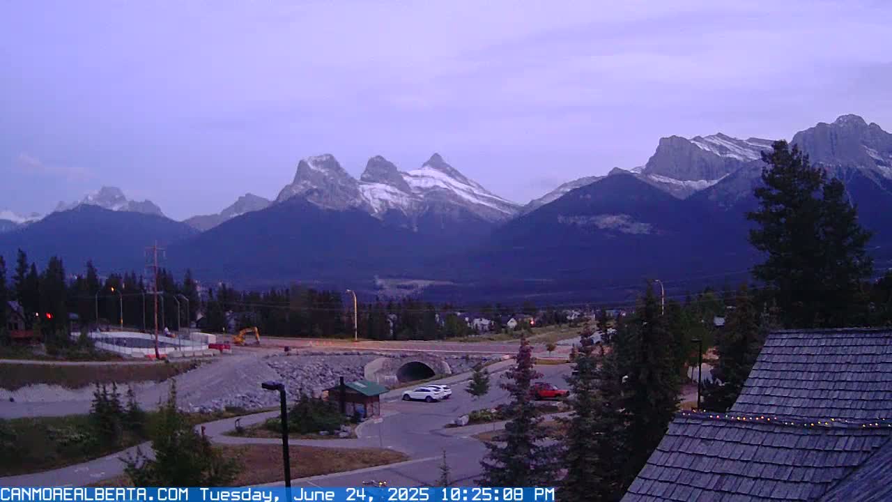 Canmore, Three Sisters Mountains View from Canmore City Live Cam - Canmore, Alberta's Rockies, Alberta, Canada