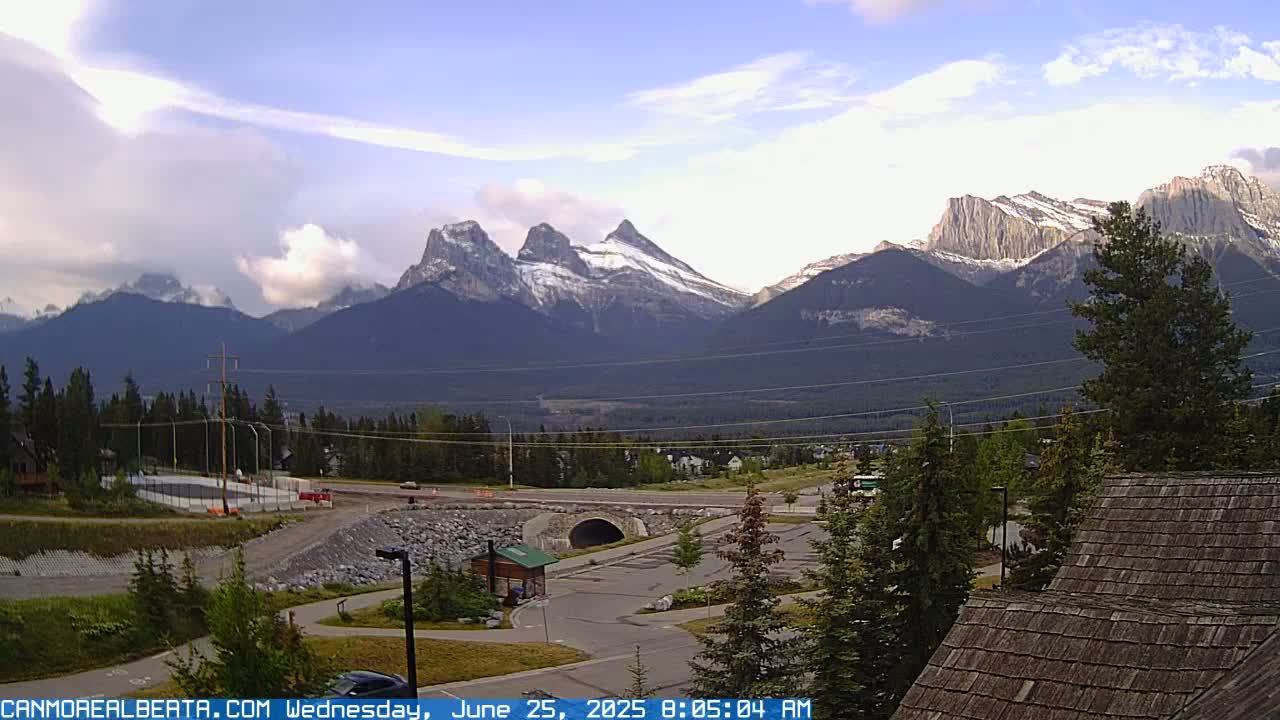 Canmore, Three Sisters Mountains View from Canmore City Live Cam - Canmore, Alberta's Rockies, Alberta, Canada