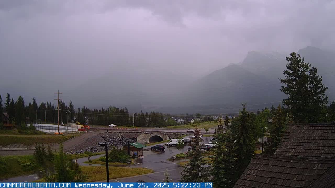 Canmore, Three Sisters Mountains View from Canmore City Live Cam - Canmore, Alberta's Rockies, Alberta, Canada