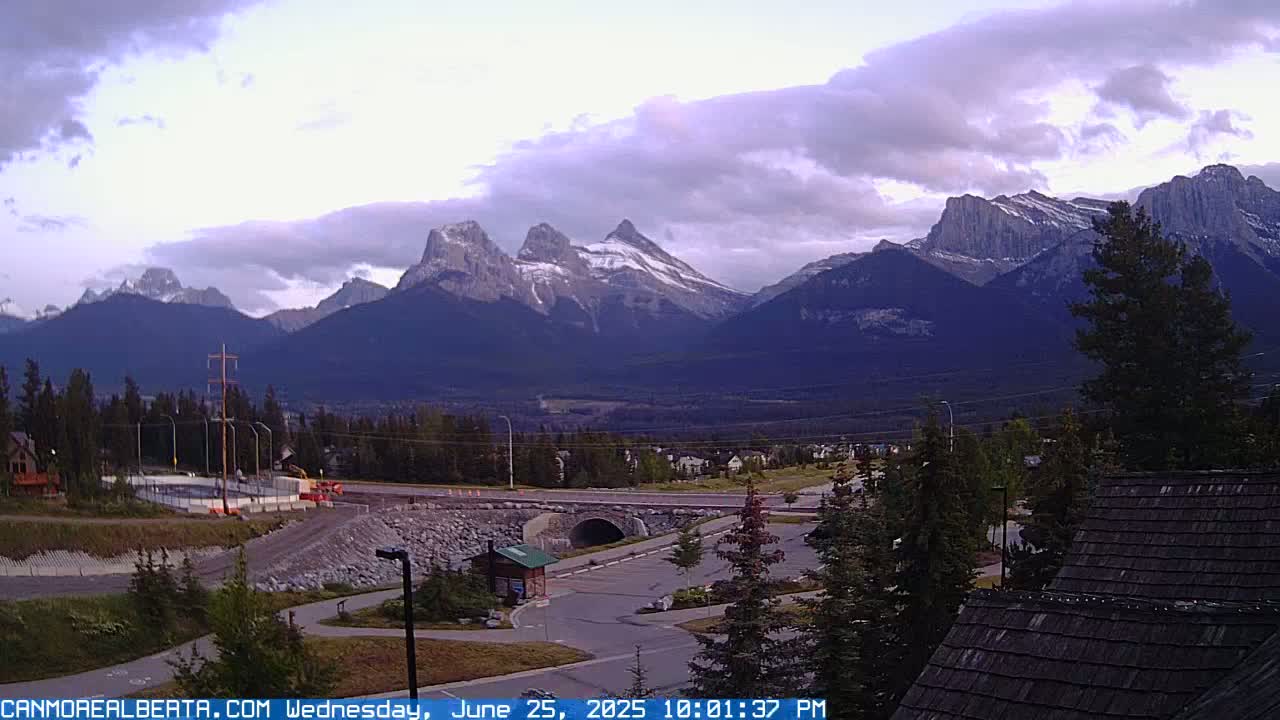 Canmore, Three Sisters Mountains View from Canmore City Live Cam - Canmore, Alberta's Rockies, Alberta, Canada