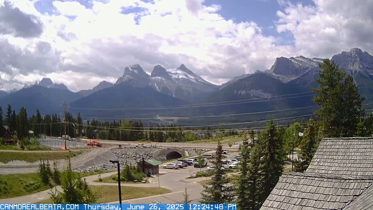 Canmore, Three Sisters Mountains View from Canmore City Live Cam - Canmore, Alberta's Rockies, Alberta, Canada