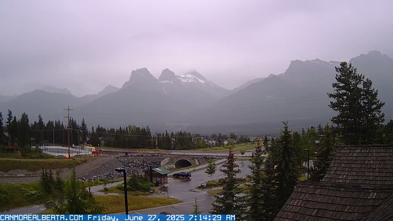 Canmore, Three Sisters Mountains View from Canmore City Live Cam - Canmore, Alberta's Rockies, Alberta, Canada