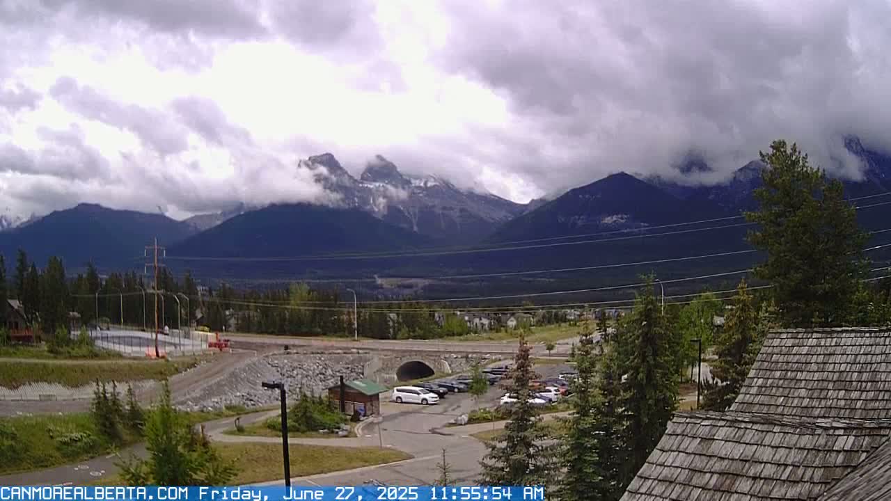 Canmore, Three Sisters Mountains View from Canmore City Live Cam - Canmore, Alberta's Rockies, Alberta, Canada