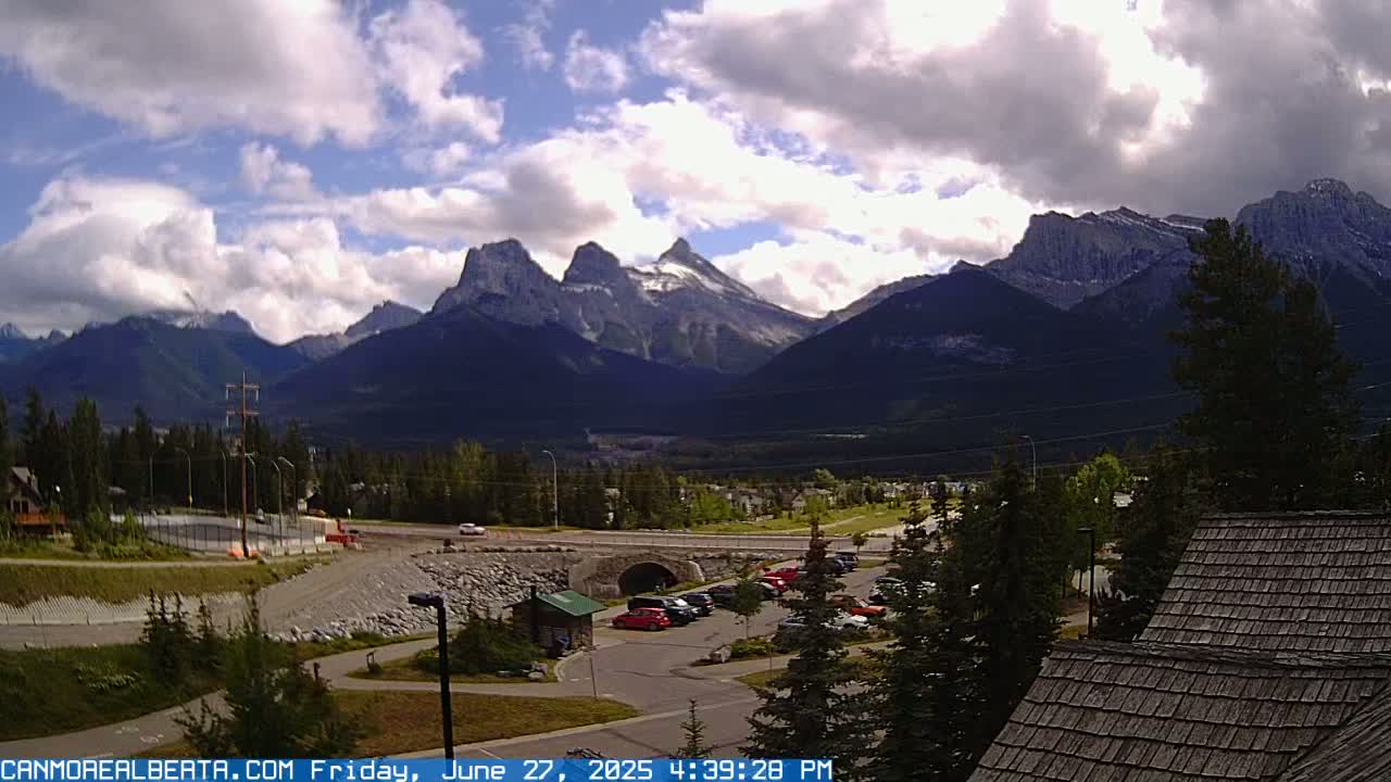 Canmore, Three Sisters Mountains View from Canmore City Live Cam - Canmore, Alberta's Rockies, Alberta, Canada