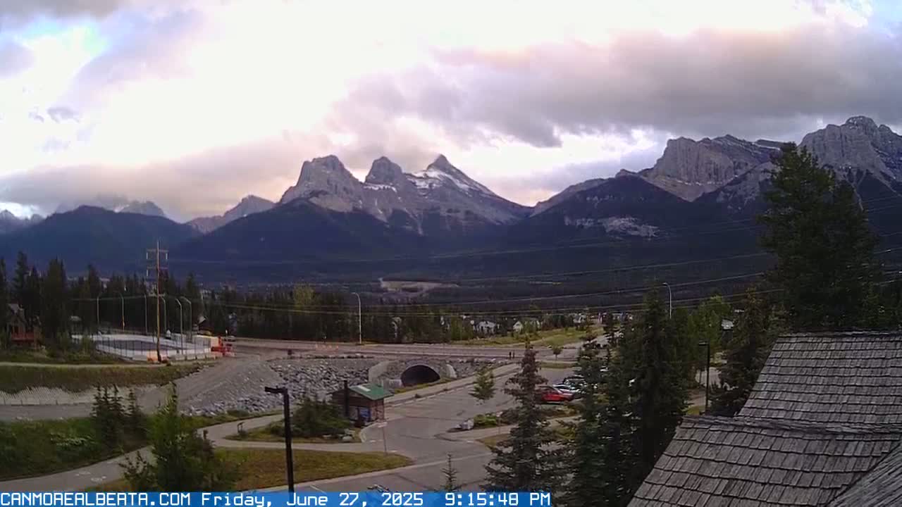 Canmore, Three Sisters Mountains View from Canmore City Live Cam - Canmore, Alberta's Rockies, Alberta, Canada