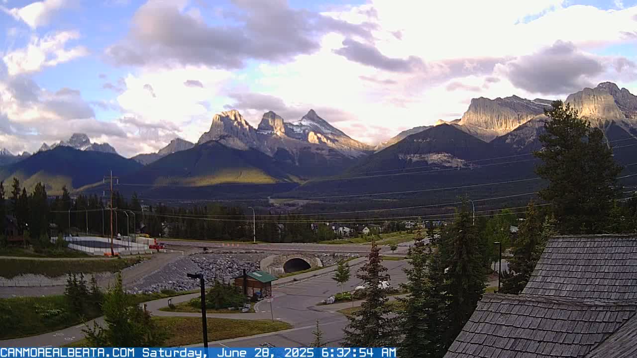 Canmore, Three Sisters Mountains View from Canmore City Live Cam - Canmore, Alberta's Rockies, Alberta, Canada