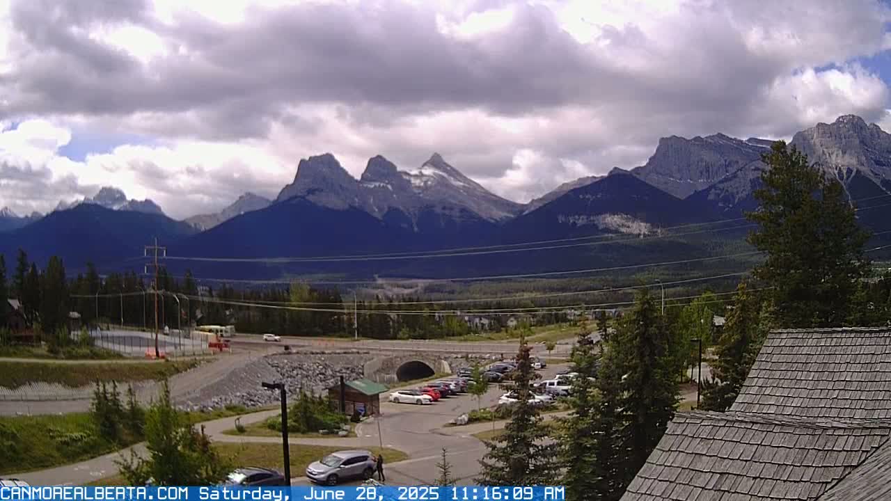 Canmore, Three Sisters Mountains View from Canmore City Live Cam - Canmore, Alberta's Rockies, Alberta, Canada
