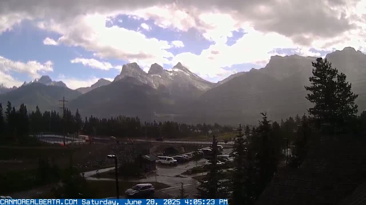 Canmore, Three Sisters Mountains View from Canmore City Live Cam - Canmore, Alberta's Rockies, Alberta, Canada