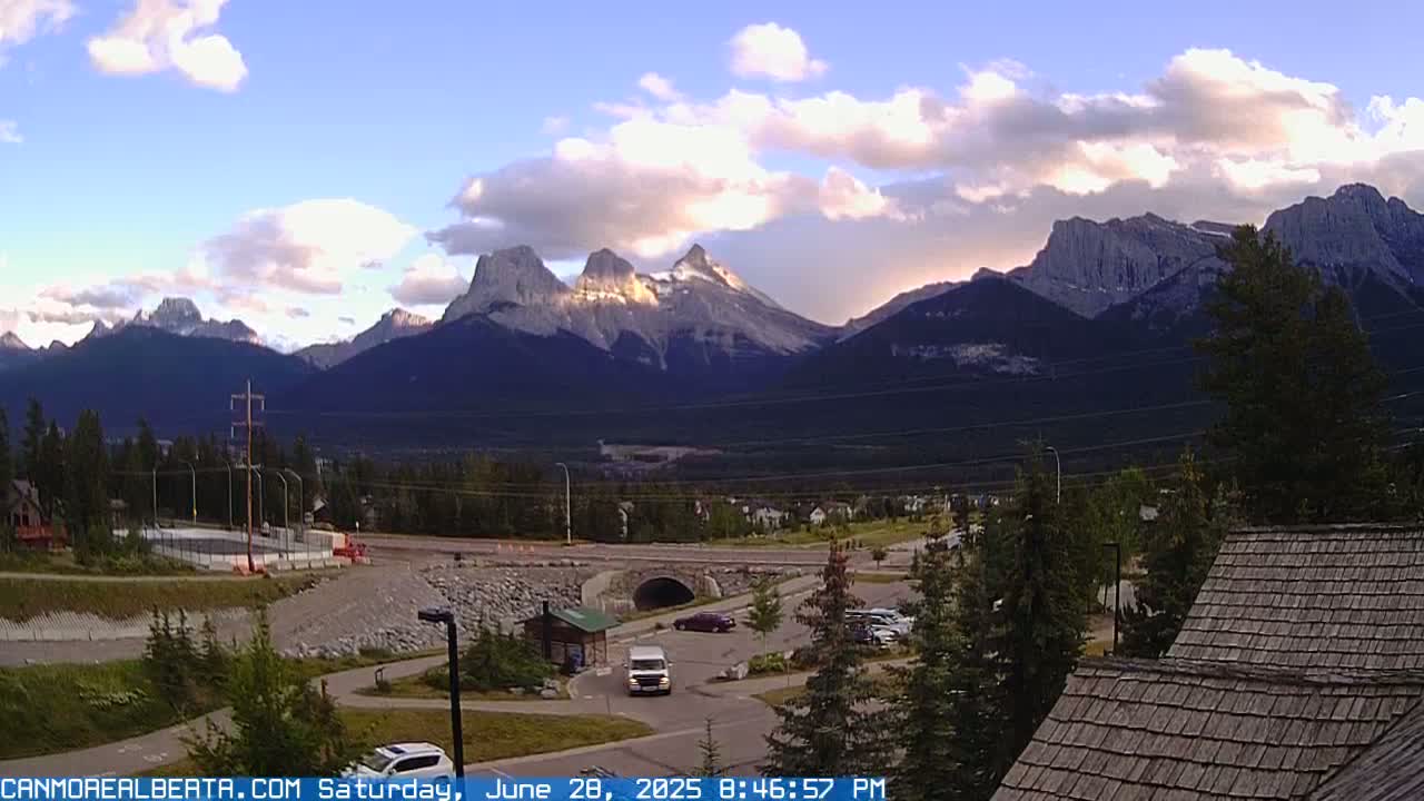 Canmore, Three Sisters Mountains View from Canmore City Live Cam - Canmore, Alberta's Rockies, Alberta, Canada