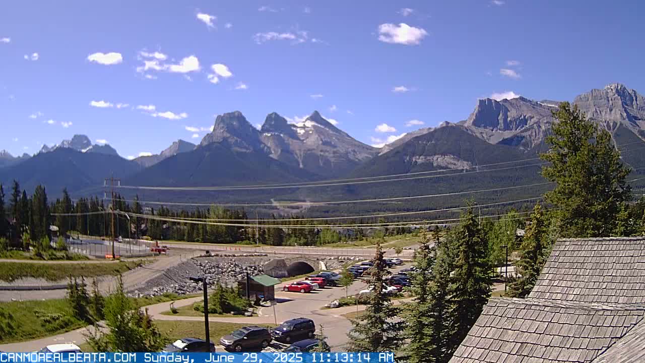 Canmore, Three Sisters Mountains View from Canmore City Live Cam - Canmore, Alberta's Rockies, Alberta, Canada