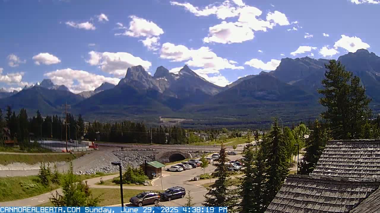 Canmore, Three Sisters Mountains View from Canmore City Live Cam - Canmore, Alberta's Rockies, Alberta, Canada