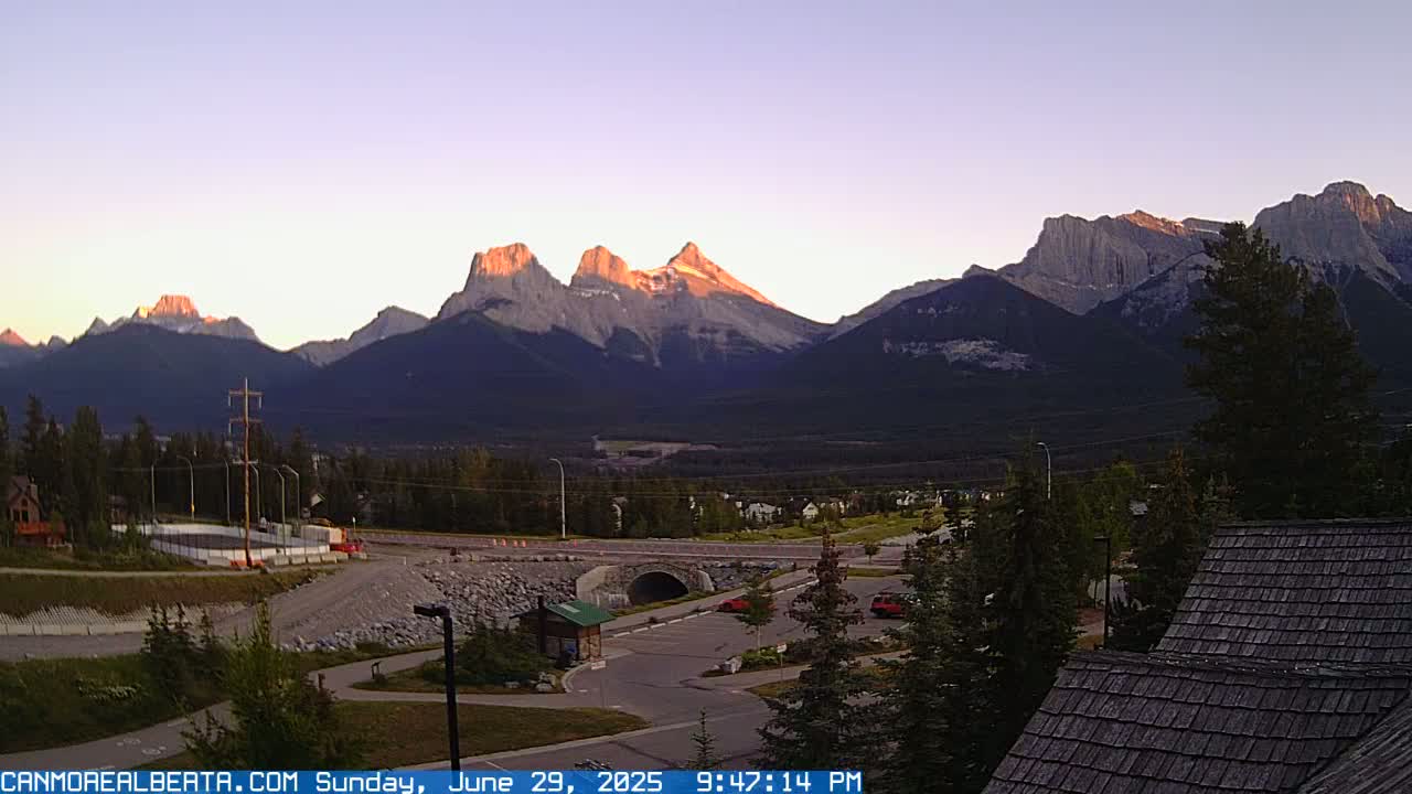 Canmore, Three Sisters Mountains View from Canmore City Live Cam - Canmore, Alberta's Rockies, Alberta, Canada