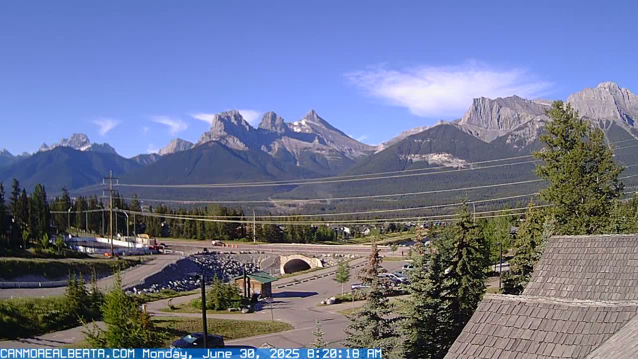 Canmore, Three Sisters Mountains View from Canmore City Live Cam - Canmore, Alberta's Rockies, Alberta, Canada
