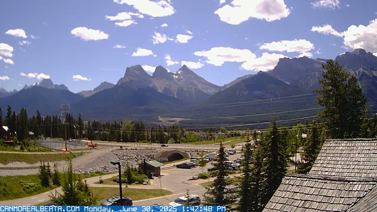 Canmore, Three Sisters Mountains View from Canmore City Live Cam - Canmore, Alberta's Rockies, Alberta, Canada