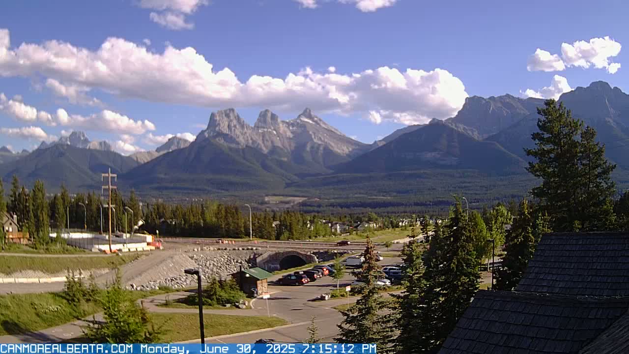 Canmore, Three Sisters Mountains View from Canmore City Live Cam - Canmore, Alberta's Rockies, Alberta, Canada