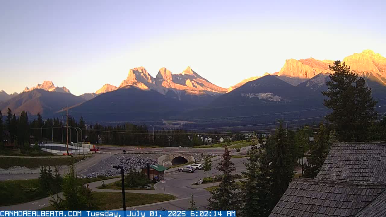 Canmore, Three Sisters Mountains View from Canmore City Live Cam - Canmore, Alberta's Rockies, Alberta, Canada