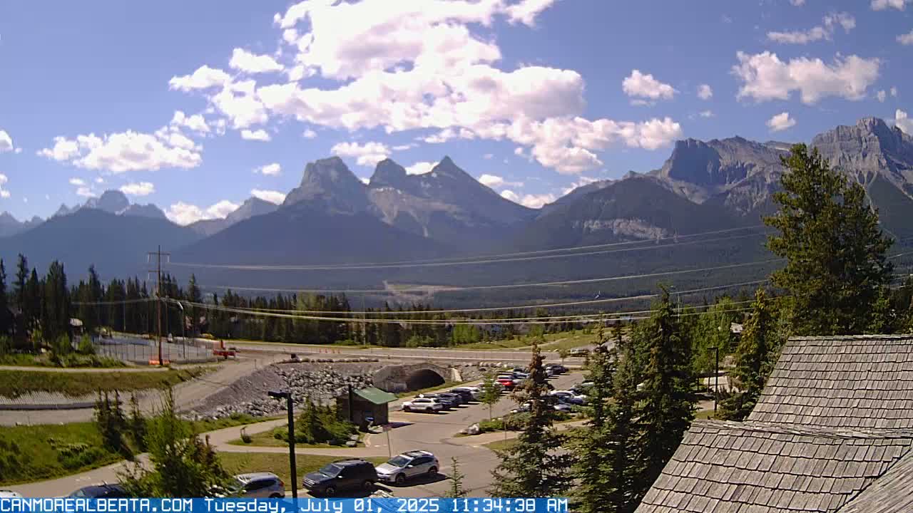 Canmore, Three Sisters Mountains View from Canmore City Live Cam - Canmore, Alberta's Rockies, Alberta, Canada