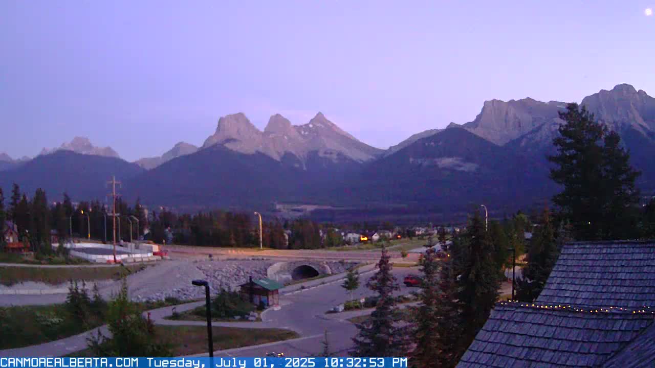 Canmore, Three Sisters Mountains View from Canmore City Live Cam - Canmore, Alberta's Rockies, Alberta, Canada